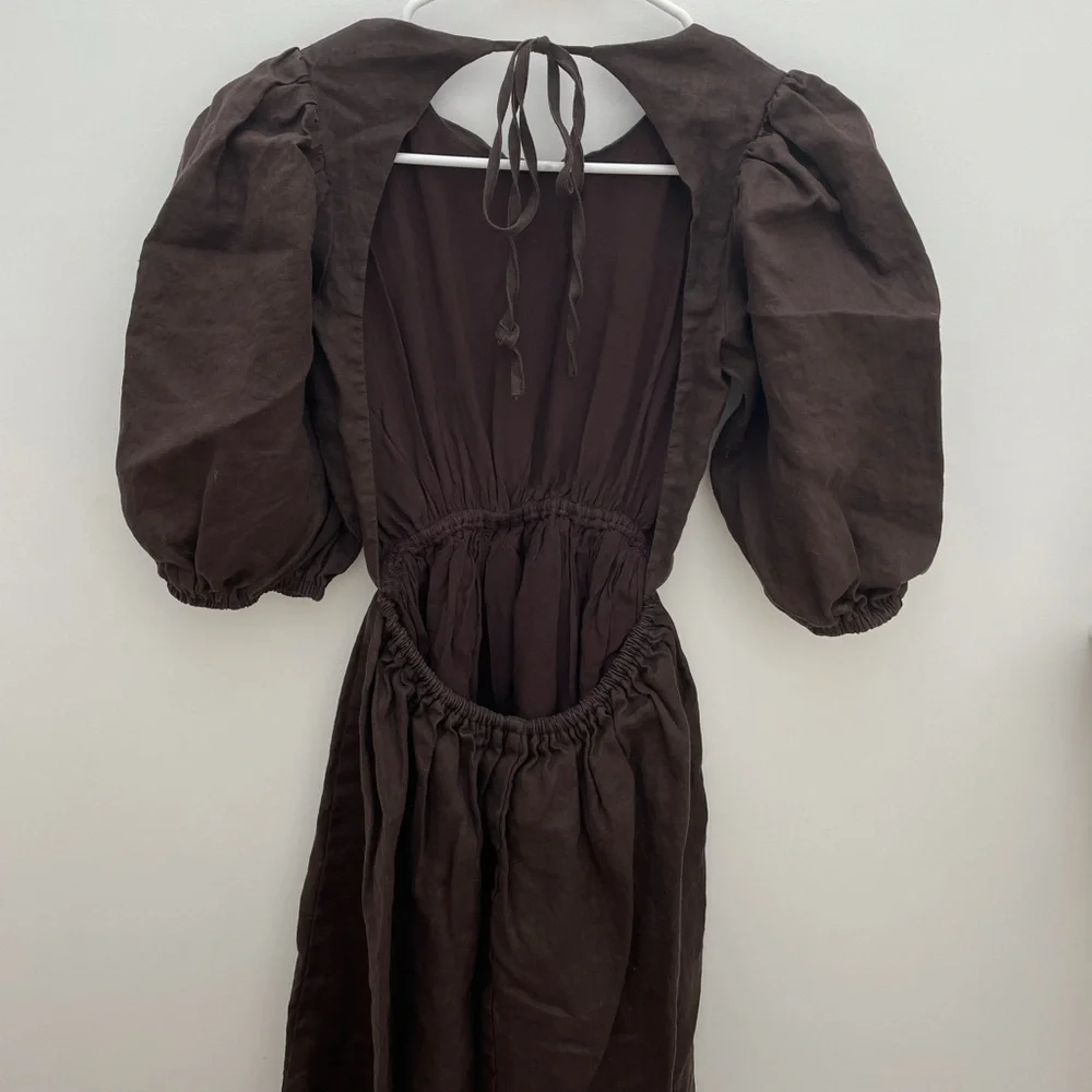 DISSH CLAUDIA DARK CHOC LINEN MIDI DRESS - Picture 6 of 9